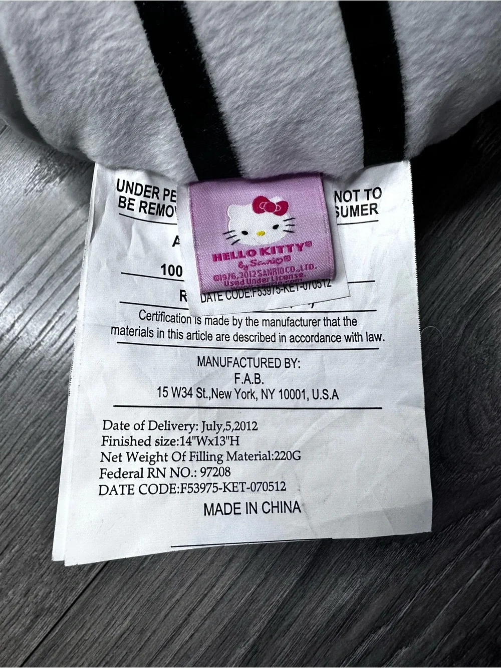 Sanrio Hello Kitty White Plush Pillow with Shimmery Gray Bow